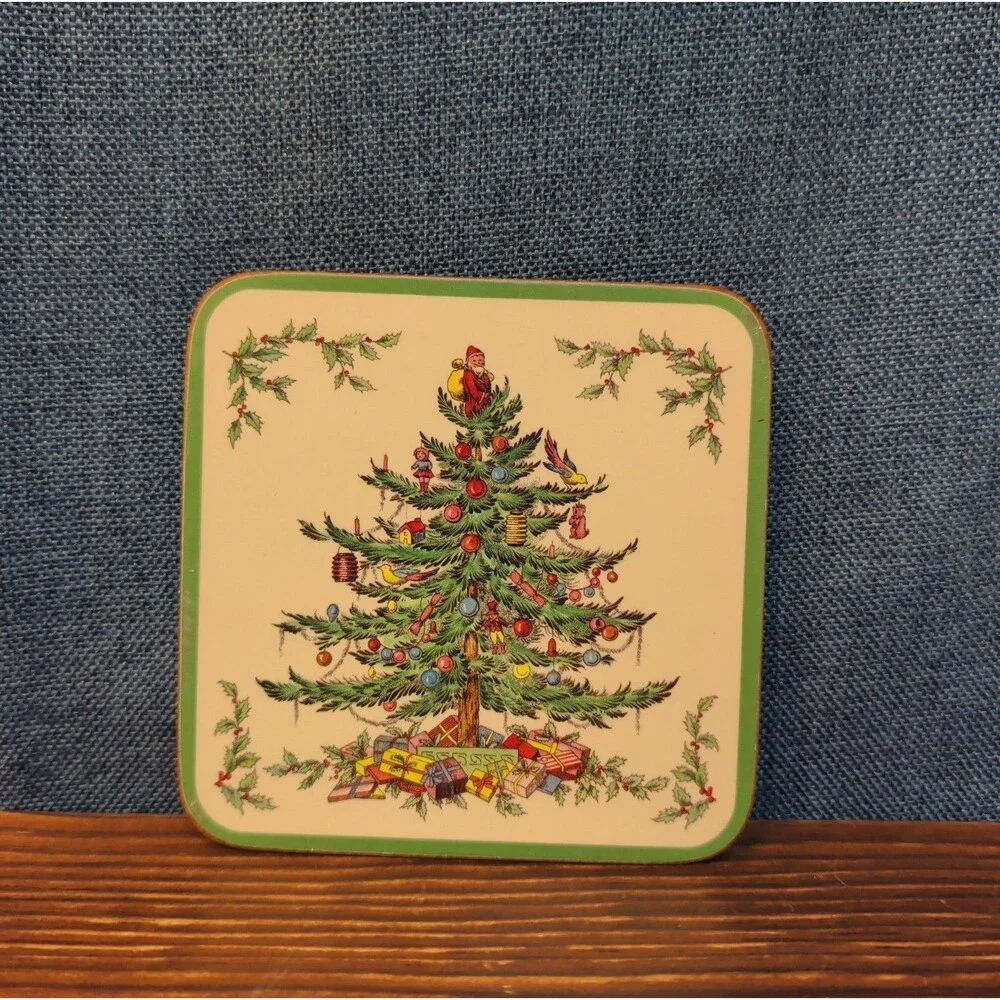 Christmas Tree Cork Back Coaster Holiday Decor Single